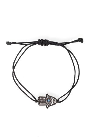 Šnúrkový náramok Ruka Hamsa čierny