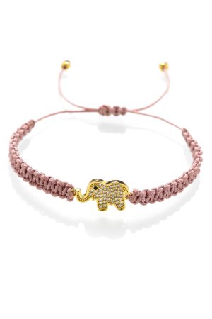 Macramé náramok Slon šťastia ružový