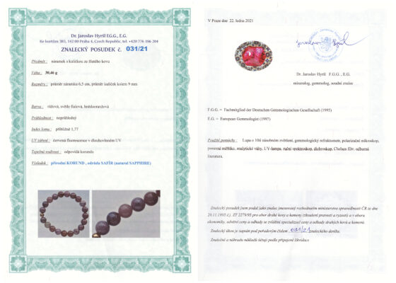 Korund náramok: certifikát pravosti referenčnej vzorky - nie je súčasťou predaja