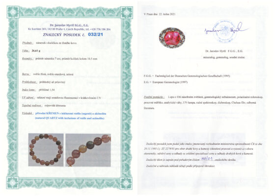 Rutilový kristal náramok: certifikát pravosti referenčnej vzorky - nie je súčasťou predaja