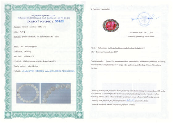 Mesačný kameň náramok: certifikát pravosti referenčnej vzorky - nie je súčasťou predaja