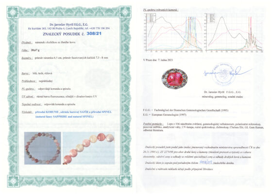Spinel náramok: certifikát pravosti referenčnej vzorky - nie je súčasťou predaja