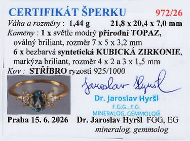 Dámsky prsteň Modrý topás Azura – strieborný – Obrázok 9